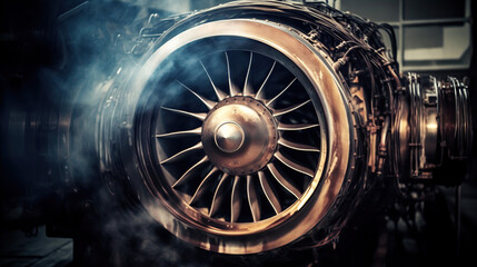 Detail of airplane turbine on fire.