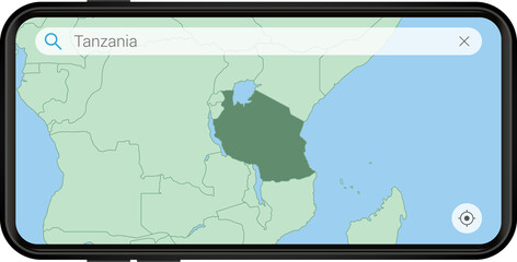 Searching map of Tanzania in Cell phone.