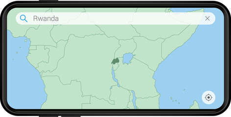 Searching map of Rwanda in Cell phone.