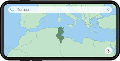 Searching map of Tunisia in Cell phone.