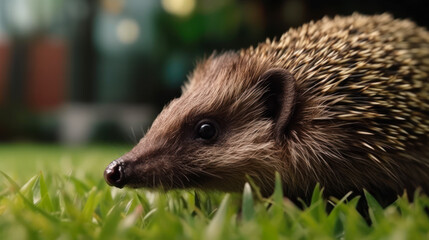 hedgehog on a green lawn generative ai