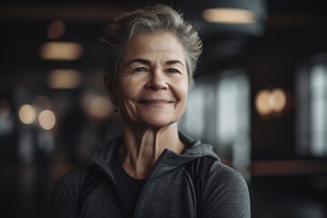 Portrait of a smiling senior woman in a cafe. Close up.