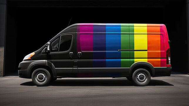 Black van with details of LGBT colors on a black background