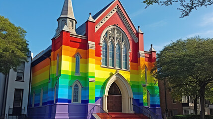Church painted with LGBT colors - obrazy, fototapety, plakaty