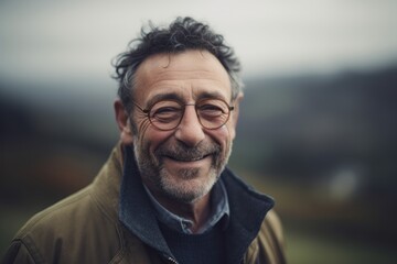 Portrait of a senior man with eyeglasses in the countryside