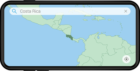 Searching map of Costa Rica in Cell phone.