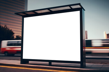 Fototapeta premium Empty space advertisement board square, square blank white signboard in city square, generative ai 