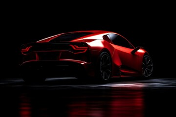 Fototapeta na wymiar Silhouette of a red generic sport car in the dark. Generative AI