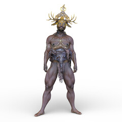 個性的なデザインの冠を付けた戦士