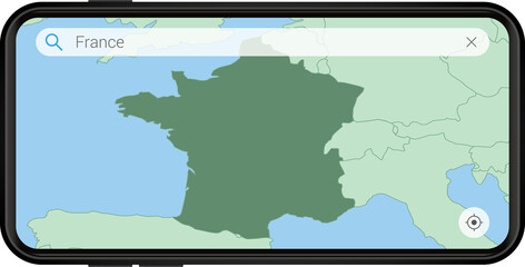 Searching map of France in Cell phone.