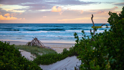 Beautiful colorful sunset on wild Patchs beach near Byron Bay. Hiddem gems of NSW, Australia
