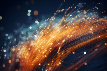 Obraz premium Aerial view of a long fibre optic cable, in the style of dark sky-blue and light amber, quantum wavetracing, Generative Ai