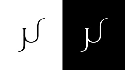 Creative and Minimalist Letter JU Logo Design, Editable in Vector Format in Black and White Color, Universal elegant vector sign design. Premium business logotype.