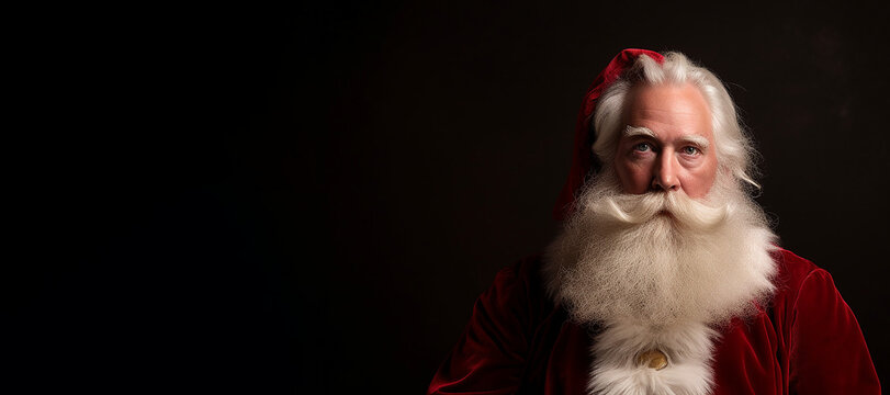Christmas, Santa Clause on a dark background with room for text or copy, ai generated