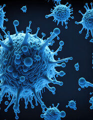 Background with viruses, microscopic view of floating virus cells.