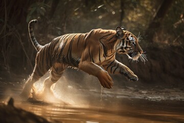 Beautiful and dangerous tiger in nature. AI generated, human enhanced