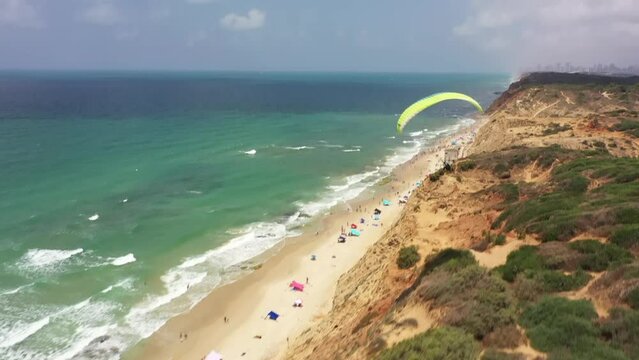 Aerial video of Israel's coastline with the city of Netanya 
