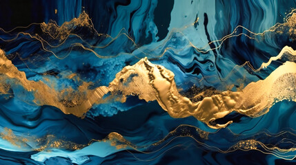 A wallpaper blue waves blue gold wall art