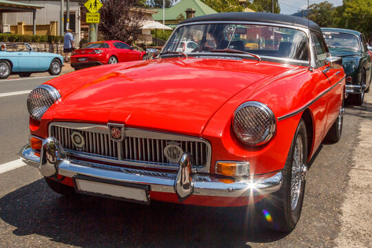 Classic red MGB roadster sports car