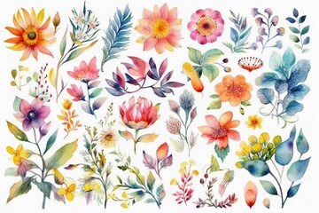 Fototapeta na wymiar Watercolor colorful flowers. AI generative