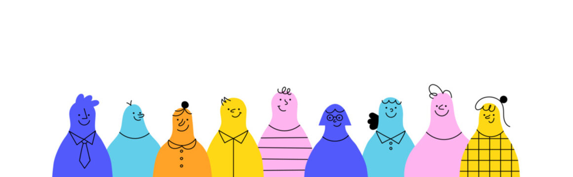 Diverse colorful people crowd character set. Modern young person group collection. Different multicolor person team, business staff worker or student community together.