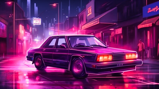 The nightlife at night in the car during a street performance