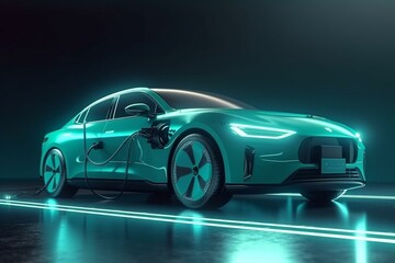 Plakat futuristic transport of future electric car charging. Generative AI