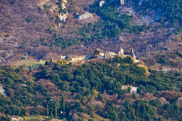 Panorama of Torbole a small town on Lake Garda, Italy. Europa.Beautiful Lake Garda surrounded by mountains  in the spring time seen from Mount Brione