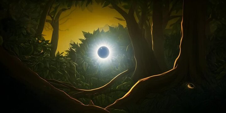 "Crystal Eclipse: A Surrealistic Scene Inspired by Henri Rousseau and Warner Brothers Animation"