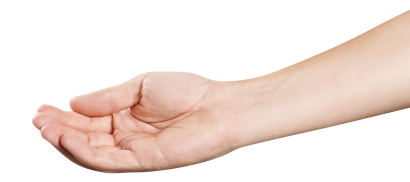 Outstretched open hand asking for help or holding something, cut out