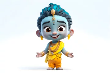 Tuinposter Lord Krishna on a white background. Adorable 3d illustration. Generated by generative AI. © Laser Eagle