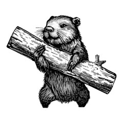 beaver holding a log sketch illustration  © Satoru Sketches
