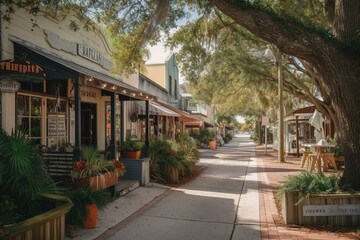 Fototapeta na wymiar Downtown Mount Dora, a small artsy town near Orlando Florida. Generative AI