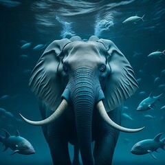 Elephant under the water. AI generated