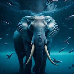 Elephant under the water. AI generated