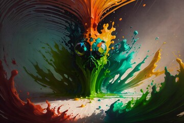 Fototapeta na wymiar liquid abstract background illustration colorful fluid splash flowing digital art surreal flowing 3d style generative ai