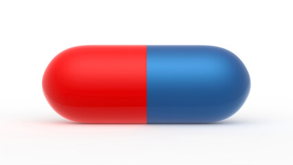 3D Red and Blue Pill on White Background
