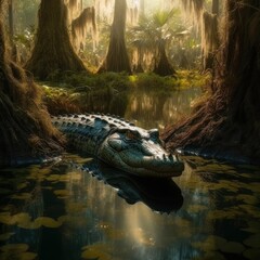 Florida alligator in the Everglades. Generative AI - obrazy, fototapety, plakaty