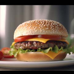 Delicious hamburger on a white background. Generative AI