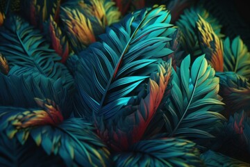 Fototapeta na wymiar neon background with tropical leaves