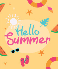 Hello summer vector illustration. Colorful vector designs for summer