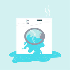 Vector illustration of a broken down cartoon washing machine washer logo background graphic