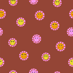 Smiling sun, abstract personage, mascot design, funny face, cute icon.