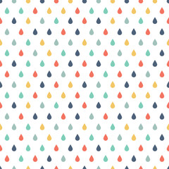 Colorful water drops or raindrops seamless pattern. Colorful small droplets on transparent background.