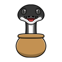 Cute albertisi snake cartoon inside the sack