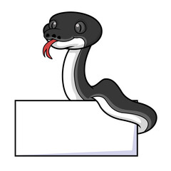 Cute albertisi snake cartoon with blank sign