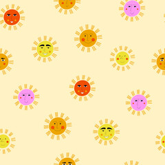 Smiling sun, abstract personage, mascot design, funny face, cute icon.