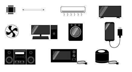 electric appliance icon set on the white background