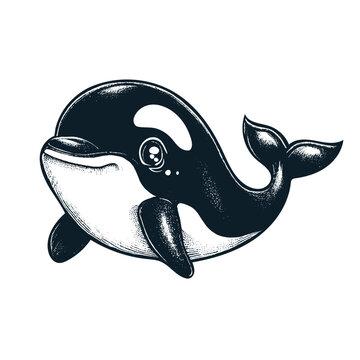 cute orca whale sketch, cute animal illustration