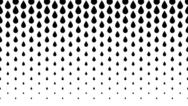 Horizontally seamless water drops pattern. Black water drops on transparent background.